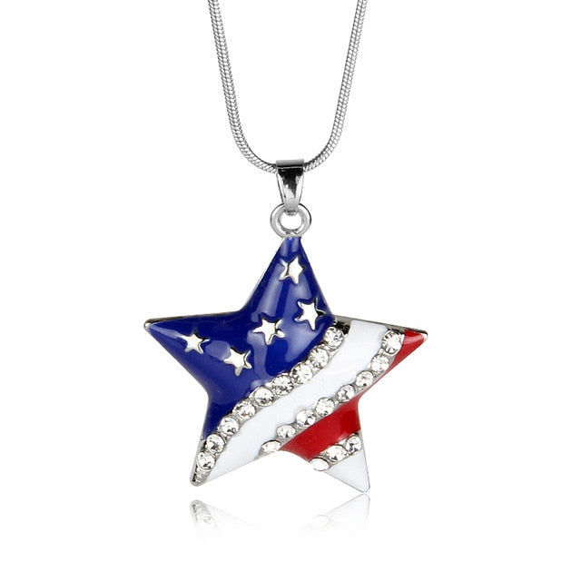 American Flag Heart & Star Necklace The Old Glory Crystal Necklace Women Gift