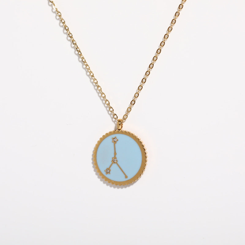 Twelve Constellation 12 Constellation Star Map Pendant Round Card Necklace