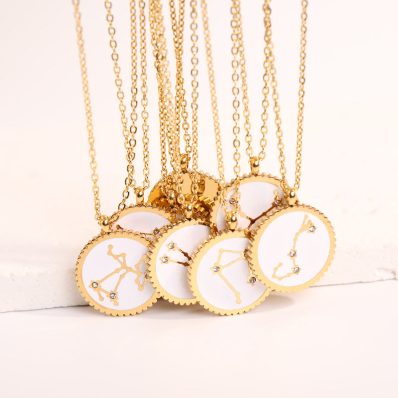 Twelve Constellation 12 Constellation Star Map Pendant Round Card Necklace