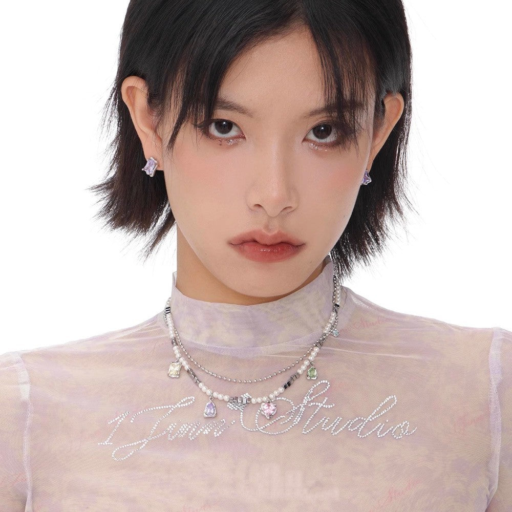 Rainbow Diamond Pearl Clavicle Chain Pearl Necklace