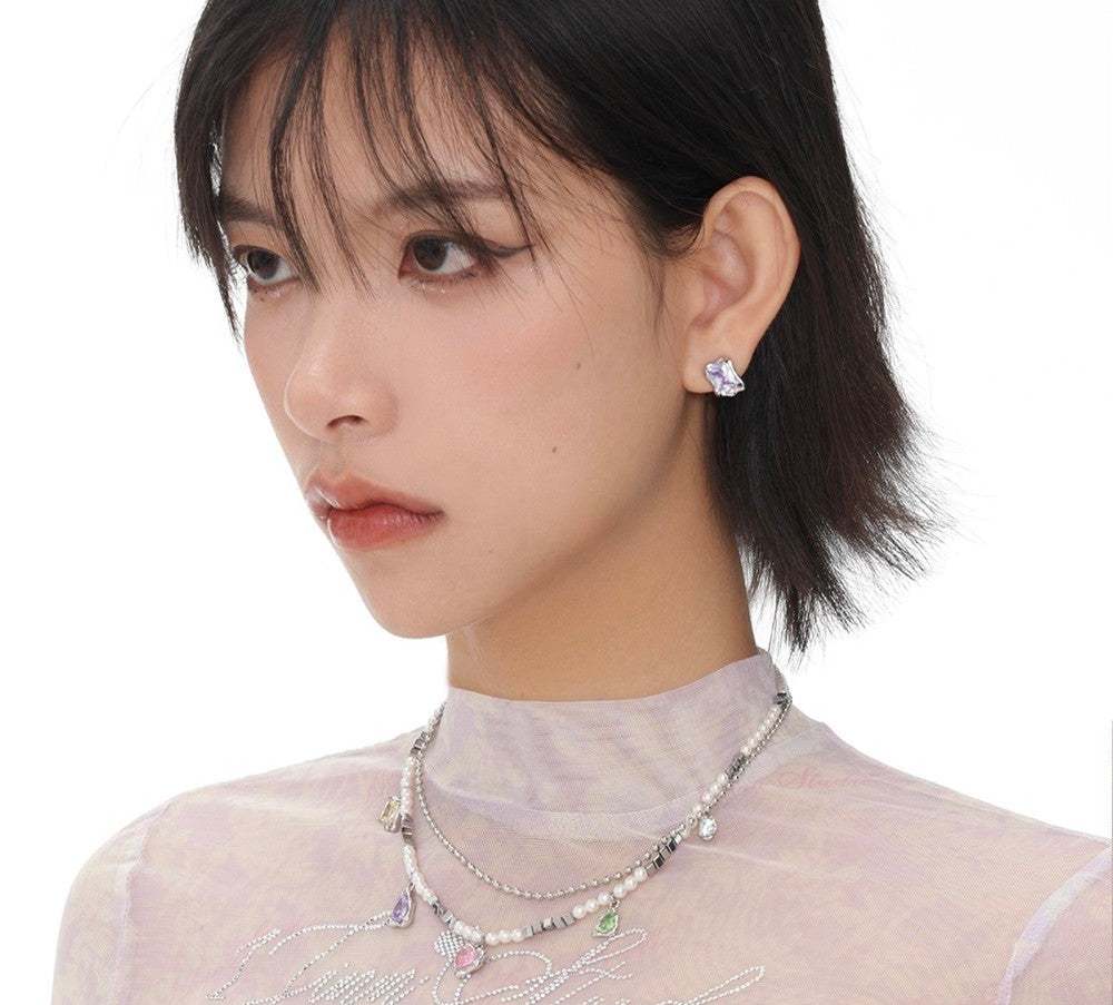 Rainbow Diamond Pearl Clavicle Chain Pearl Necklace