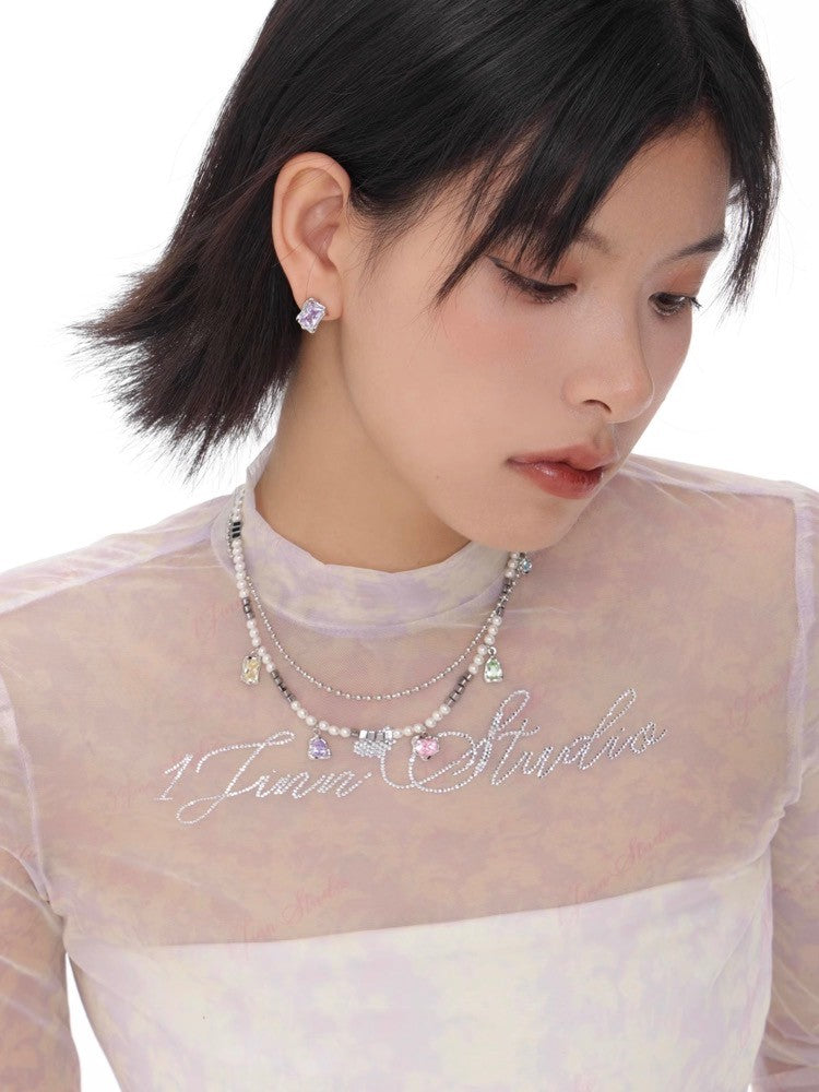 Rainbow Diamond Pearl Clavicle Chain Pearl Necklace