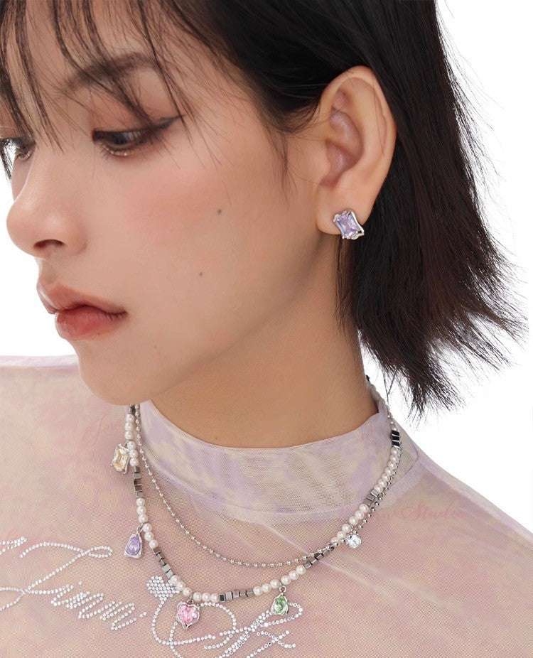 Rainbow Diamond Pearl Clavicle Chain Pearl Necklace