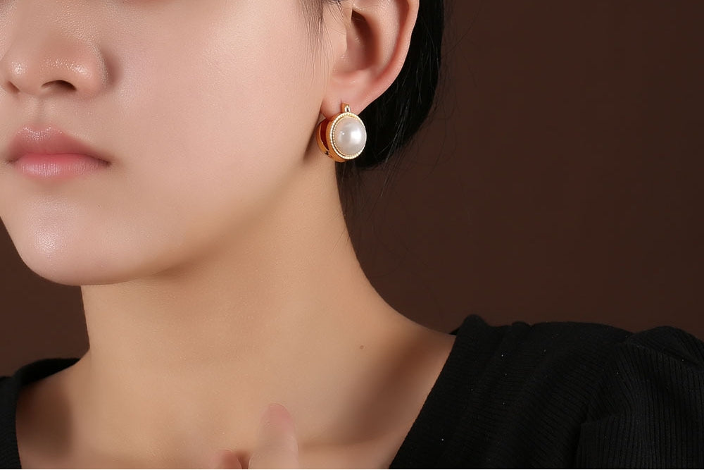 Double Sided Pearl Vintage Gold Hoops Earrings For Women Trendy