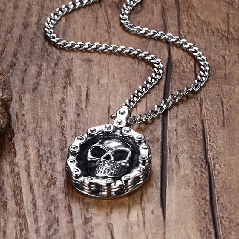 Bicycle Chain Ghost Head Steel Pendant Necklace