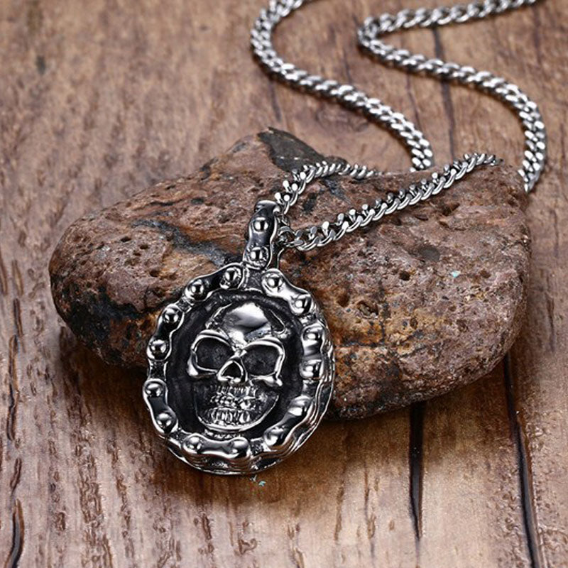 Bicycle Chain Ghost Head Steel Pendant Necklace