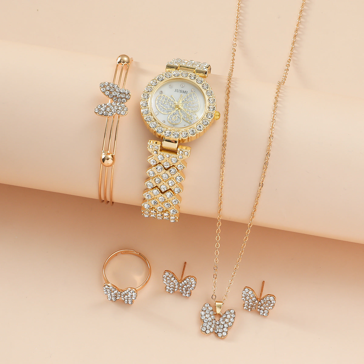 Butterfly Ladies Watch Bracelet Ring Earrings Necklace Gifts For Women