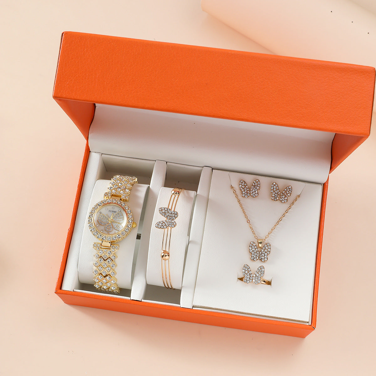 Butterfly Ladies Watch Bracelet Ring Earrings Necklace Gifts For Women