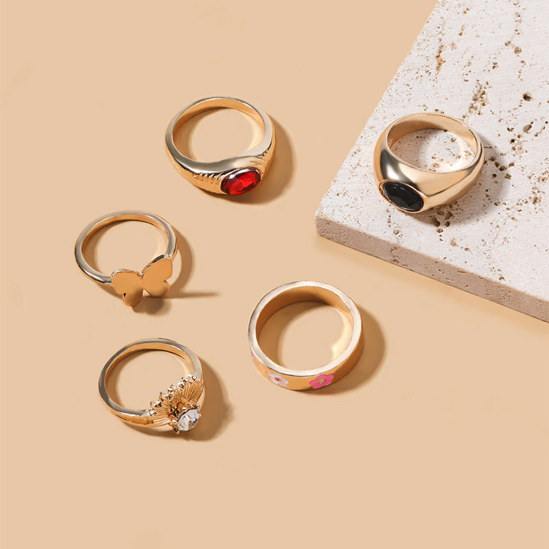 Butterfly Ring Diamond Gem Stacking Gold Ring Set for women