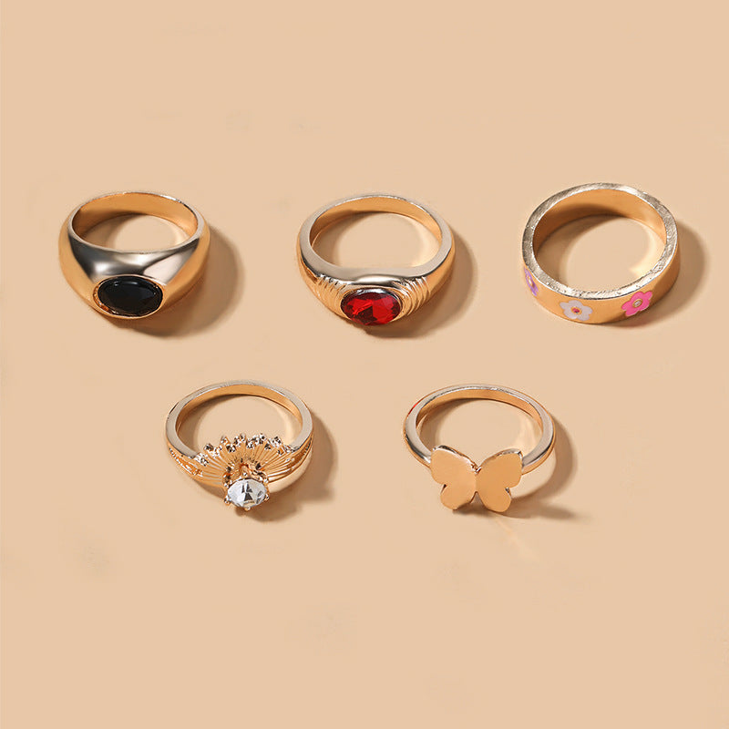 Butterfly Ring Diamond Gem Stacking Gold Ring Set for women