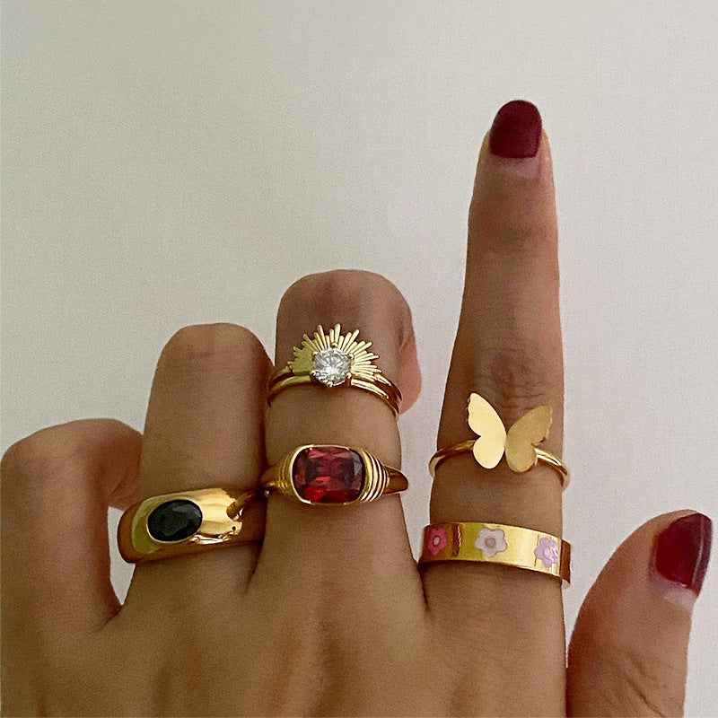 Butterfly Ring Diamond Gem Stacking Gold Ring Set for women