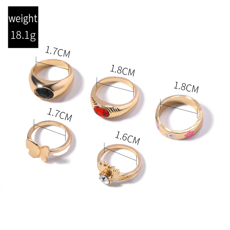Butterfly Ring Diamond Gem Stacking Gold Ring Set for women