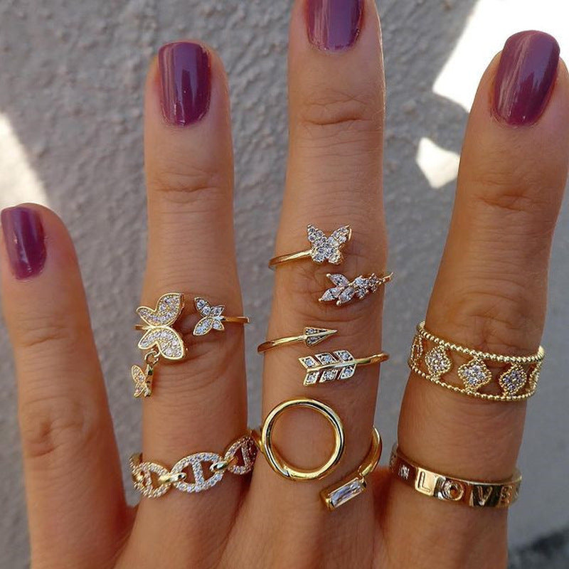 Butterfly Heart Alphabet Ring Set Gifts For Women