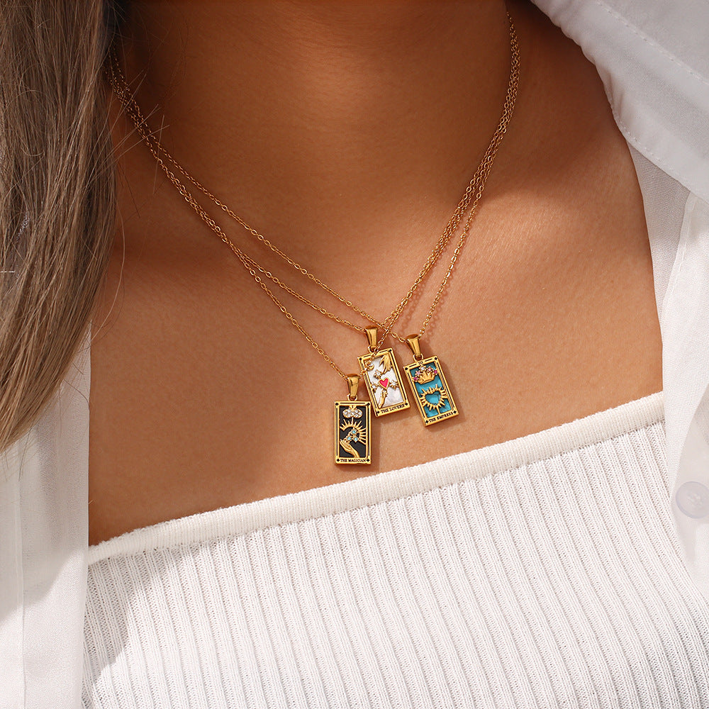 Ins Fashion Rectangular Oil Drip Zirconia Tarot Necklace