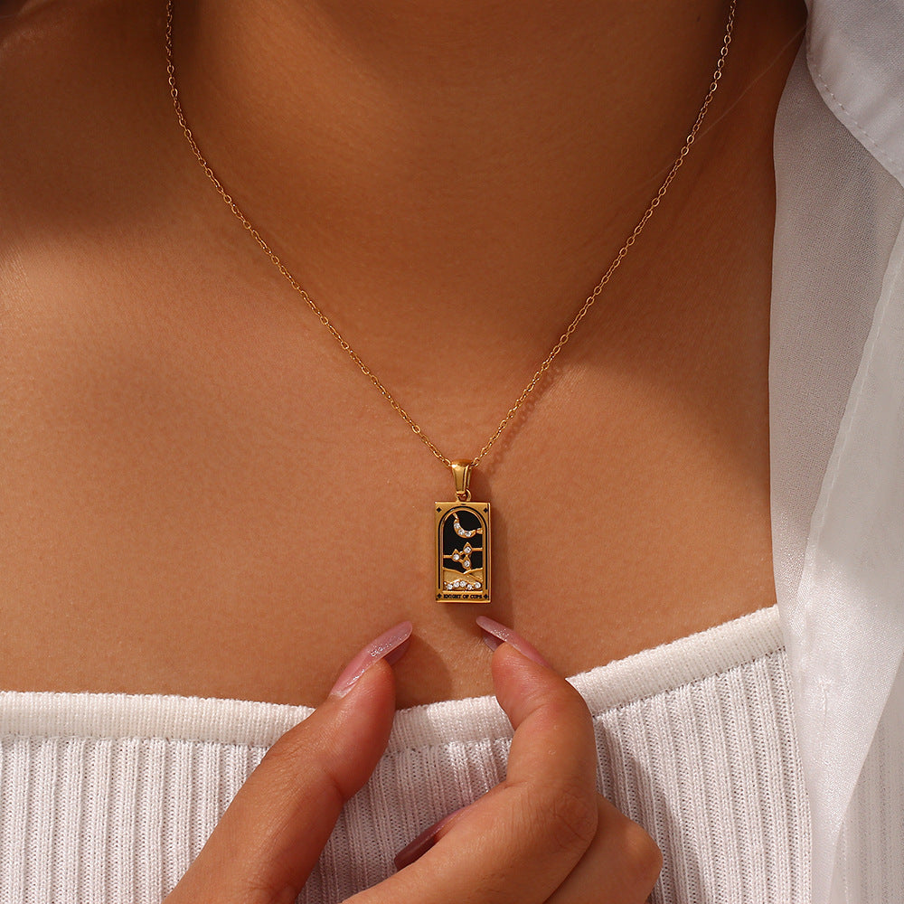 Ins Fashion Rectangular Oil Drip Zirconia Tarot Necklace