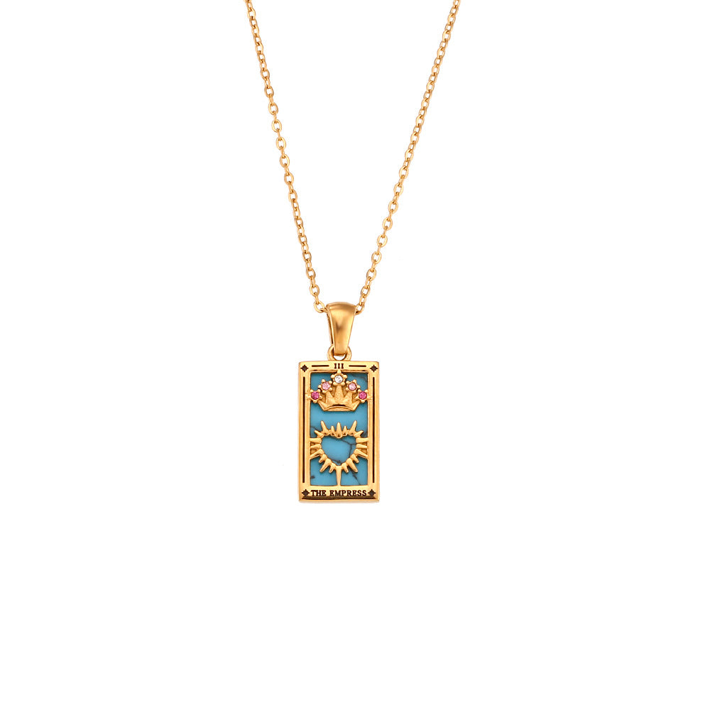 Ins Fashion Rectangular Oil Drip Zirconia Tarot Necklace