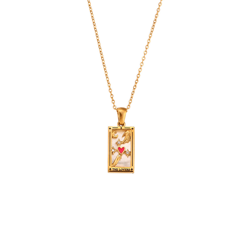 Ins Fashion Rectangular Oil Drip Zirconia Tarot Necklace
