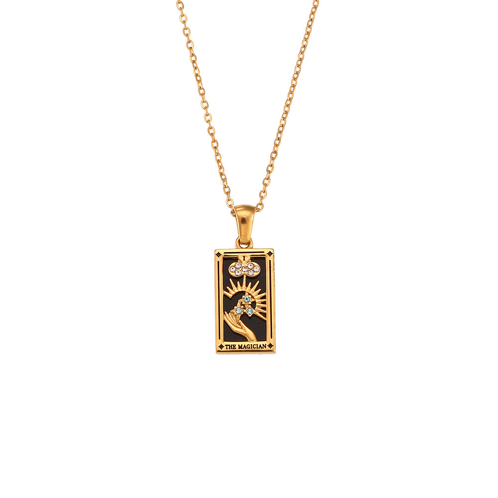Ins Fashion Rectangular Oil Drip Zirconia Tarot Necklace