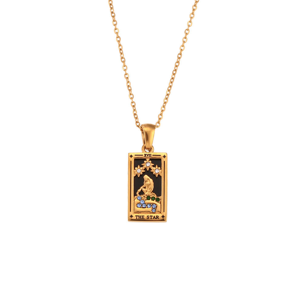 Ins Fashion Rectangular Oil Drip Zirconia Tarot Necklace