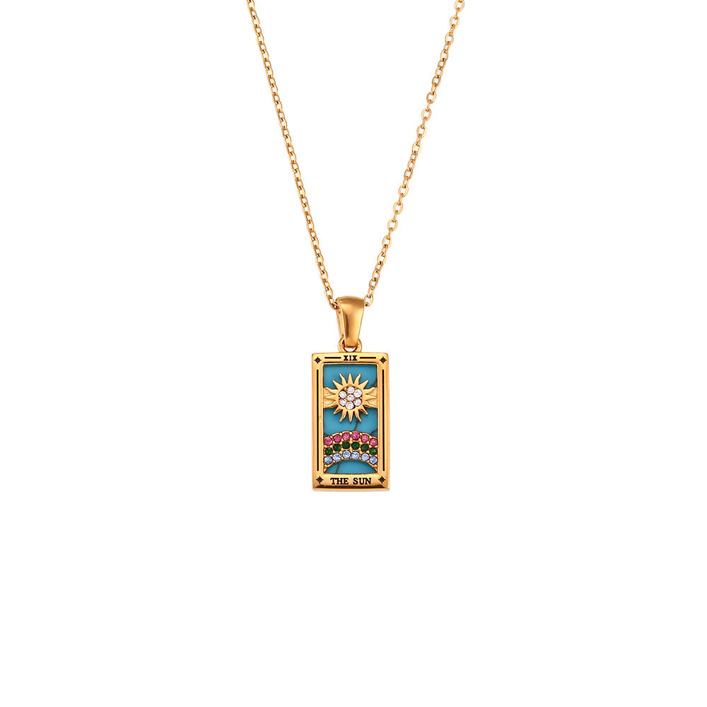 Ins Fashion Rectangular Oil Drip Zirconia Tarot Necklace