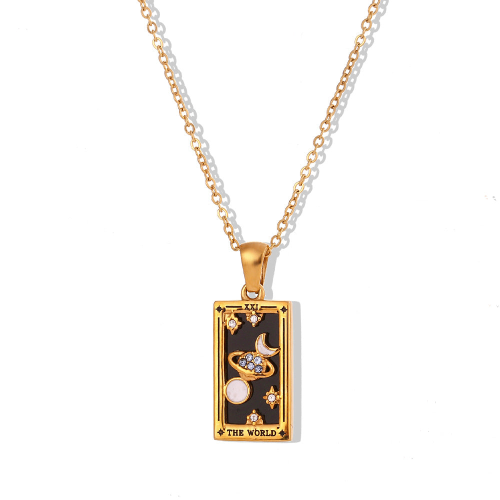 Ins Fashion Rectangular Oil Drip Zirconia Tarot Necklace