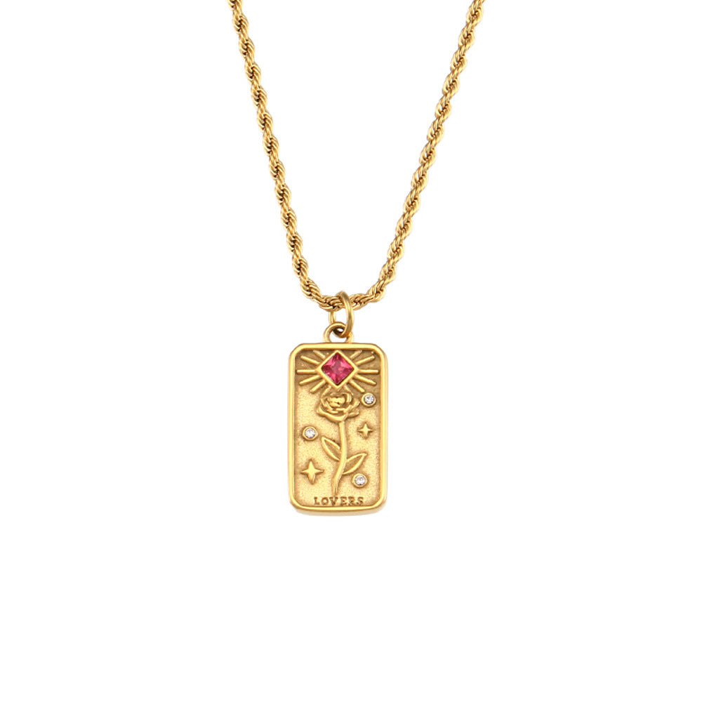 Ins Fashion Rectangular Oil Drip Zirconia Tarot Necklace