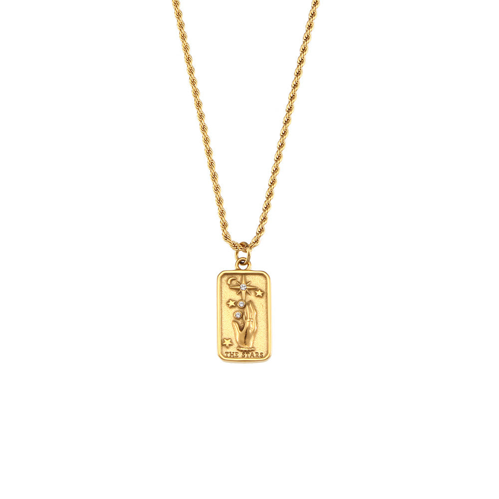 Ins Fashion Rectangular Oil Drip Zirconia Tarot Necklace