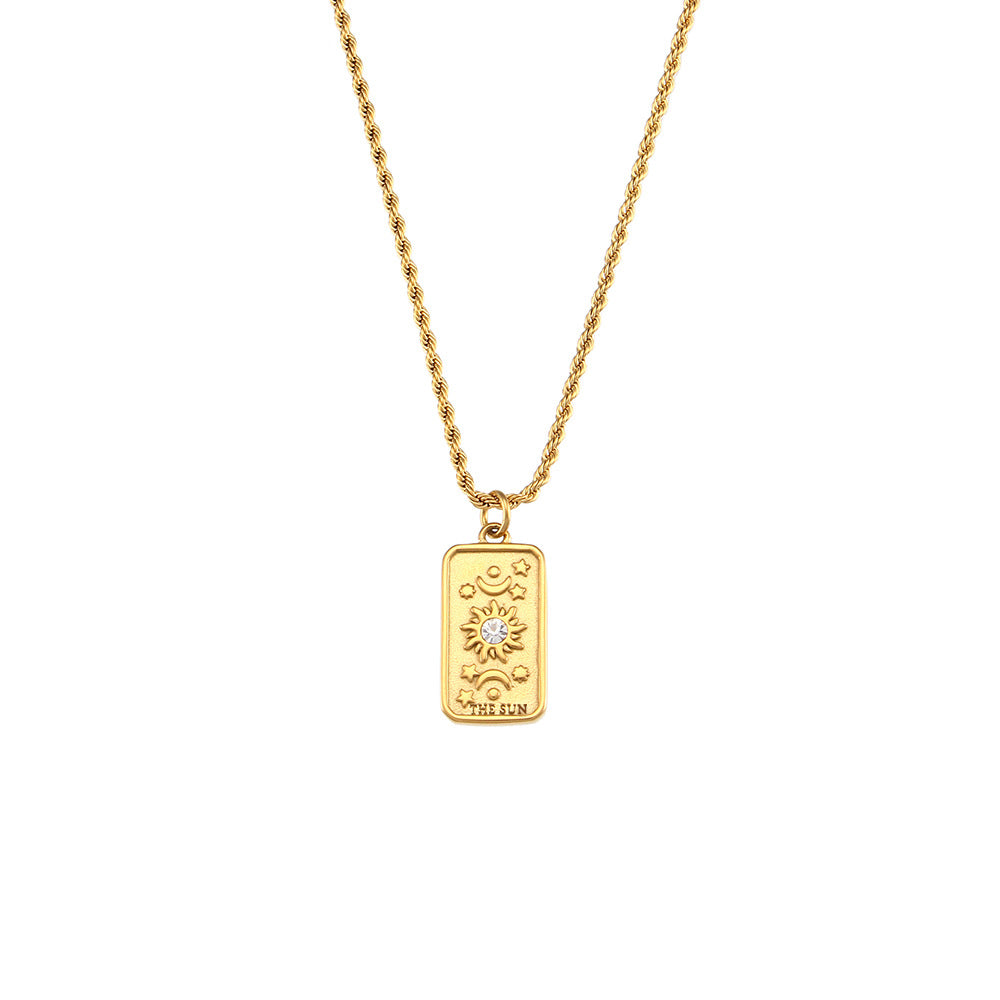 Ins Fashion Rectangular Oil Drip Zirconia Tarot Necklace