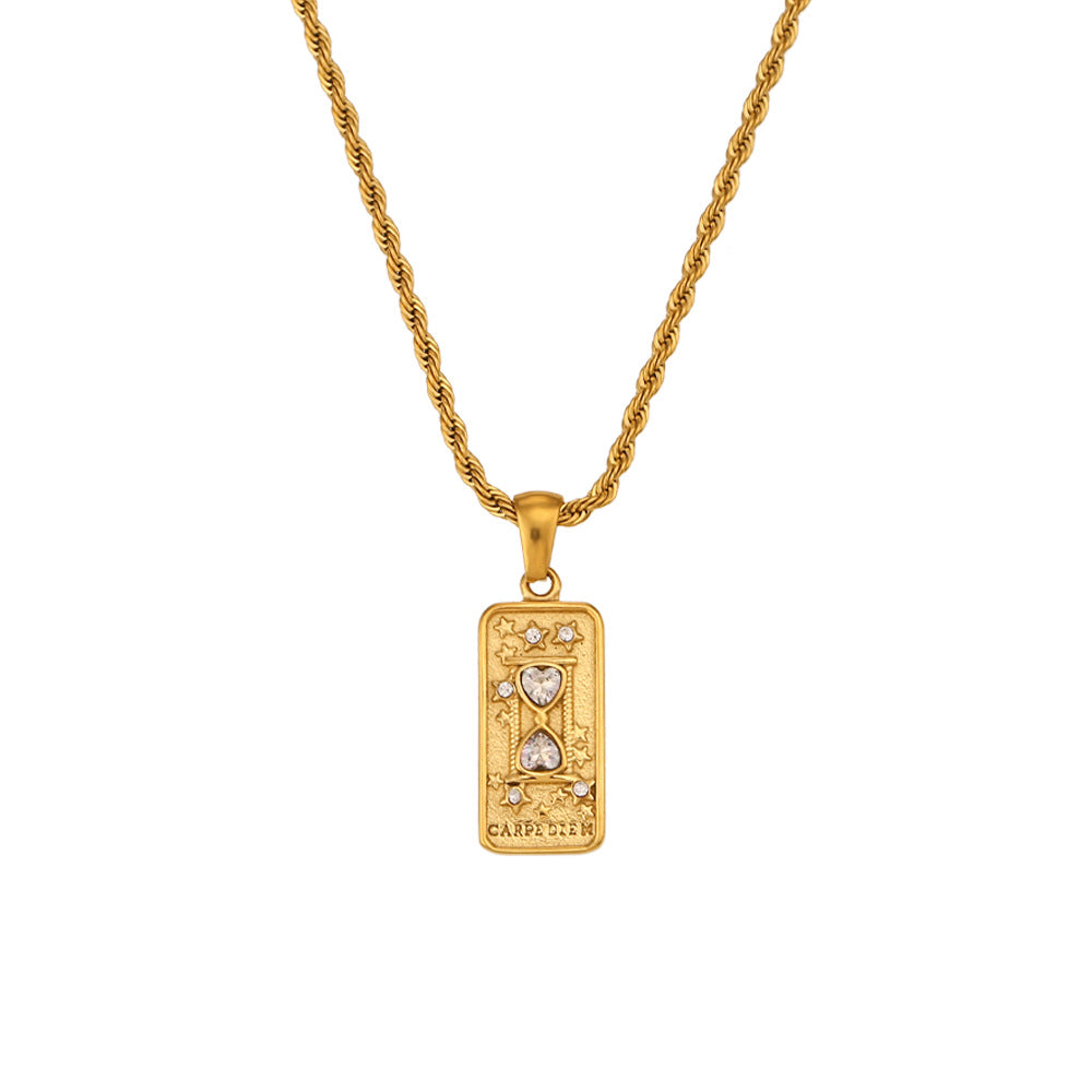 Ins Fashion Rectangular Oil Drip Zirconia Tarot Necklace