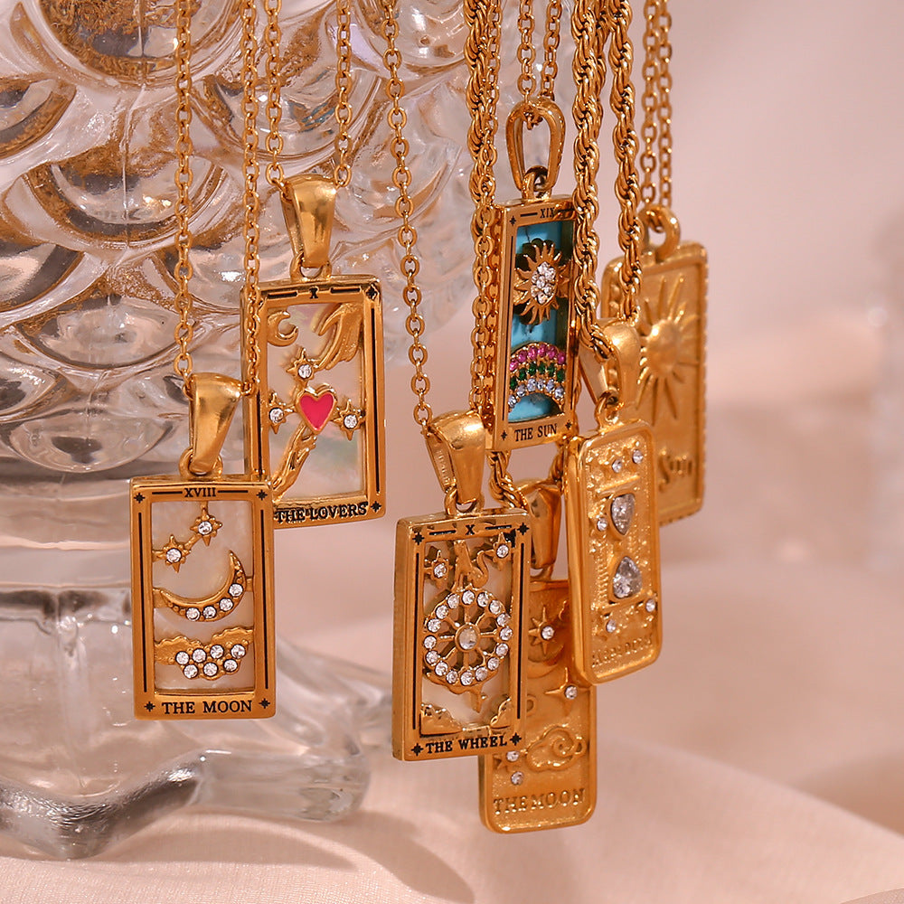 Ins Fashion Rectangular Oil Drip Zirconia Tarot Necklace