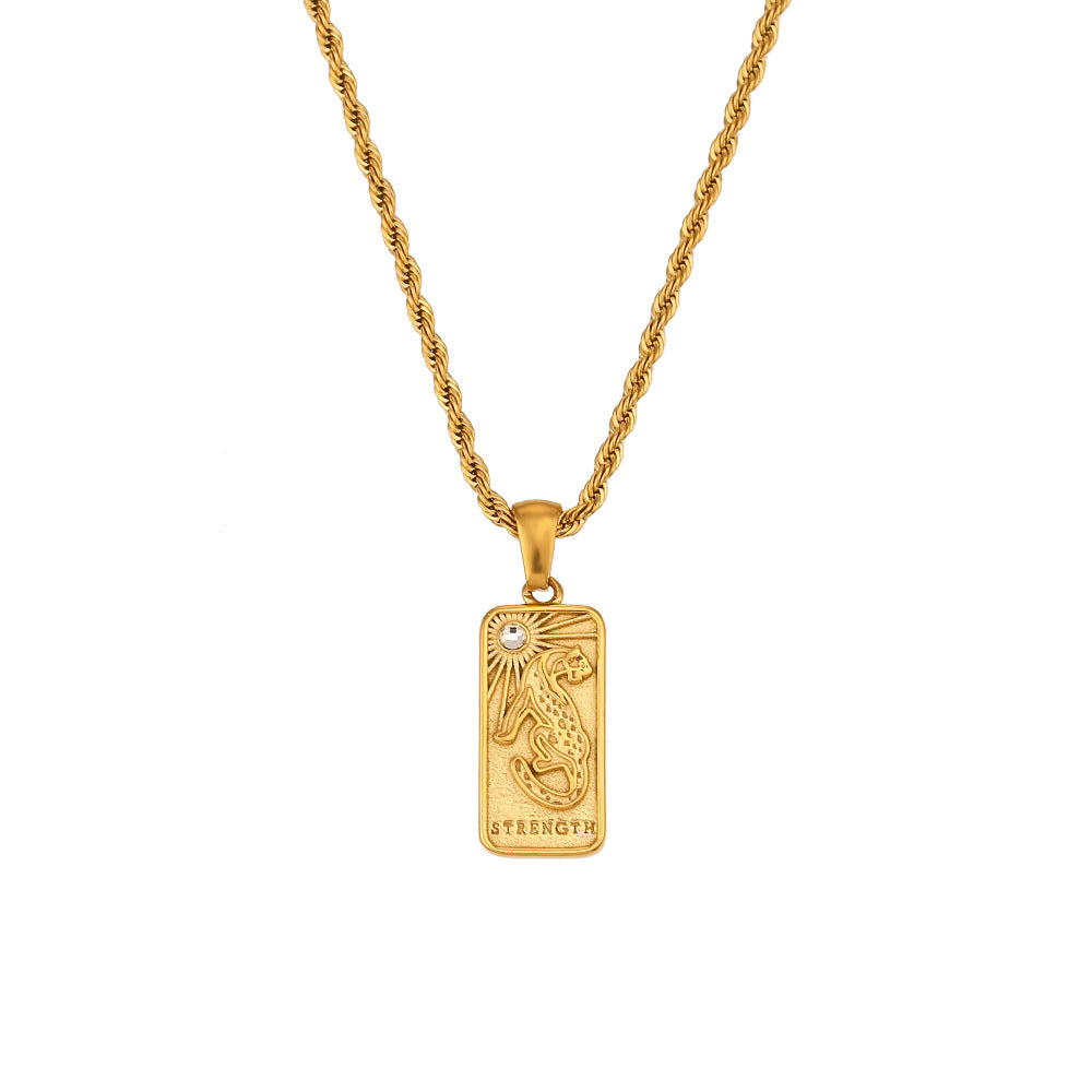 Ins Fashion Rectangular Oil Drip Zirconia Tarot Necklace