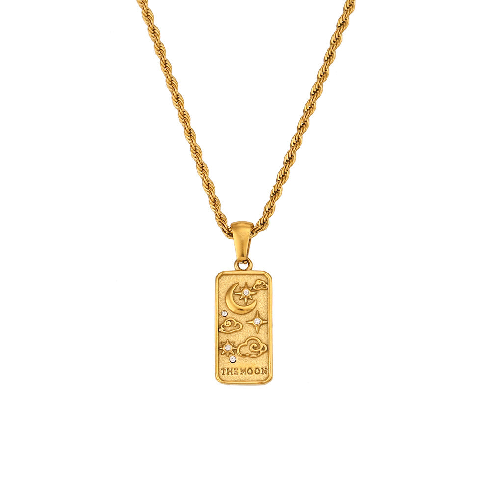 Ins Fashion Rectangular Oil Drip Zirconia Tarot Necklace