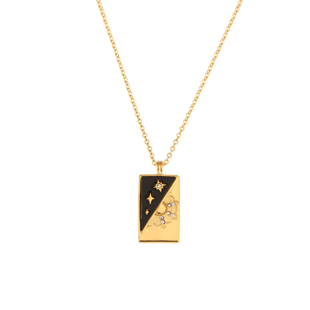 Ins Fashion Rectangular Oil Drip Zirconia Tarot Necklace