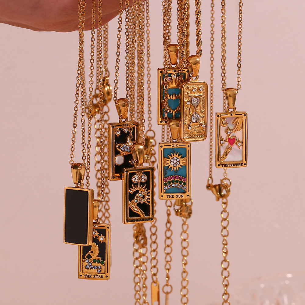 Ins Fashion Rectangular Oil Drip Zirconia Tarot Necklace