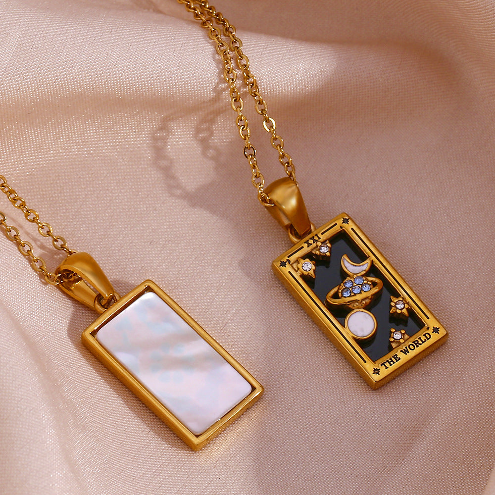 Ins Fashion Rectangular Oil Drip Zirconia Tarot Necklace