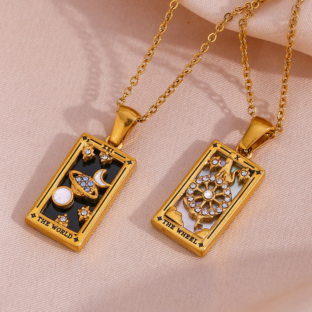 Ins Fashion Rectangular Oil Drip Zirconia Tarot Necklace