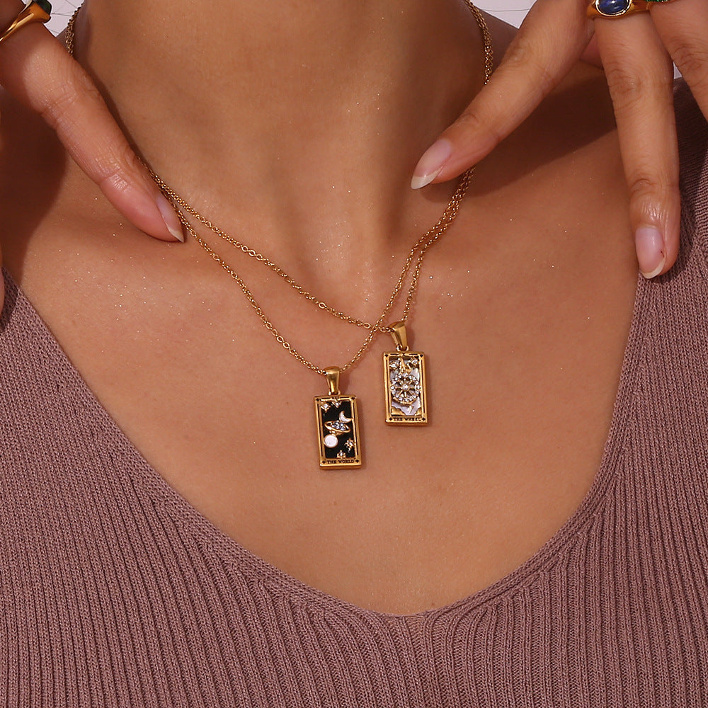 Ins Fashion Rectangular Oil Drip Zirconia Tarot Necklace