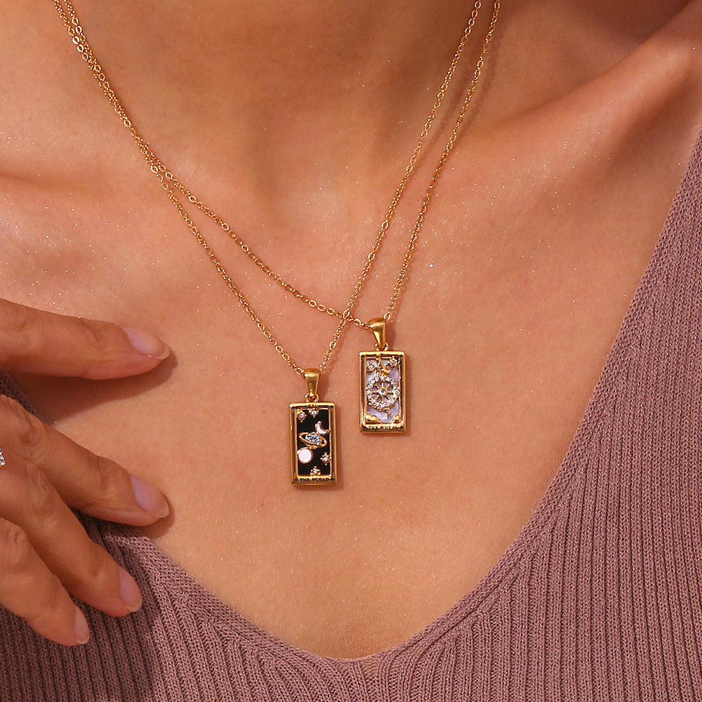 Ins Fashion Rectangular Oil Drip Zirconia Tarot Necklace