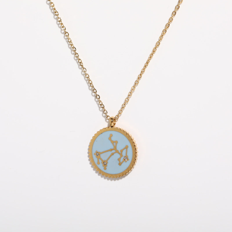 Twelve Constellation 12 Constellation Star Map Pendant Round Card Necklace