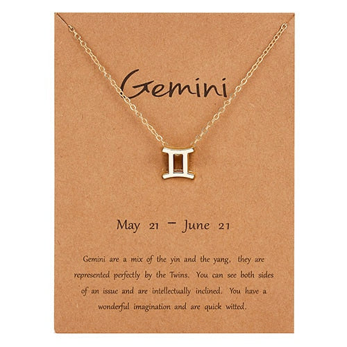 12 Constellation Necklaces Pendant Charm Gold Necklaces for Women Jewelry Cardboard