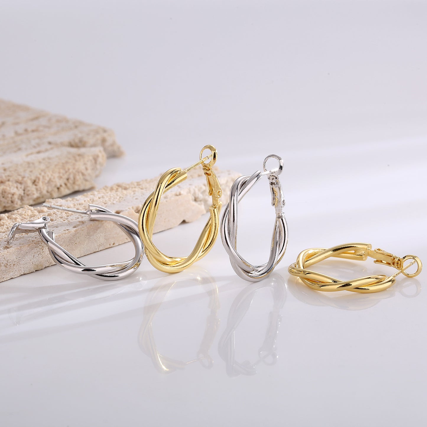 Twisted Twist Gold Hoops Earrings for Women