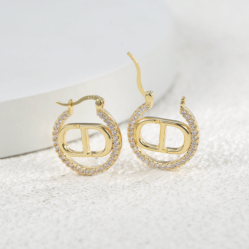 CD Letter Hollow Gold Earrings for Women