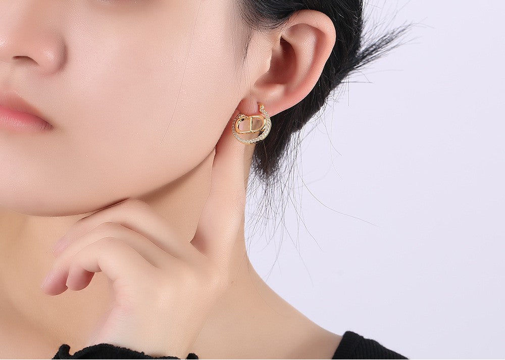 CD Letter Hollow Gold Earrings for Women