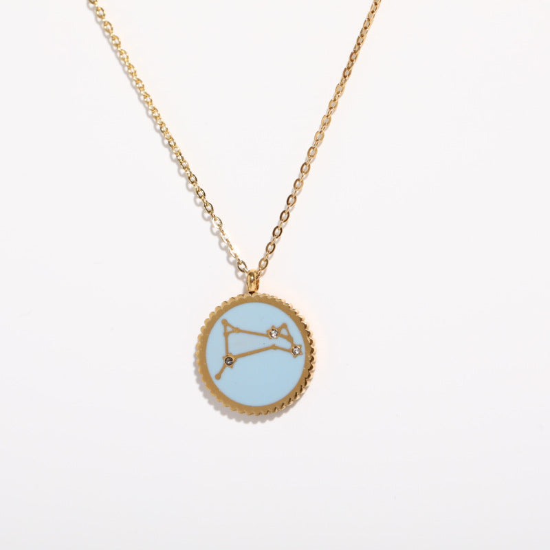 Twelve Constellation 12 Constellation Star Map Pendant Round Card Necklace