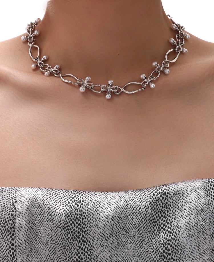 Cross Pearl Baroque Metal Necklace