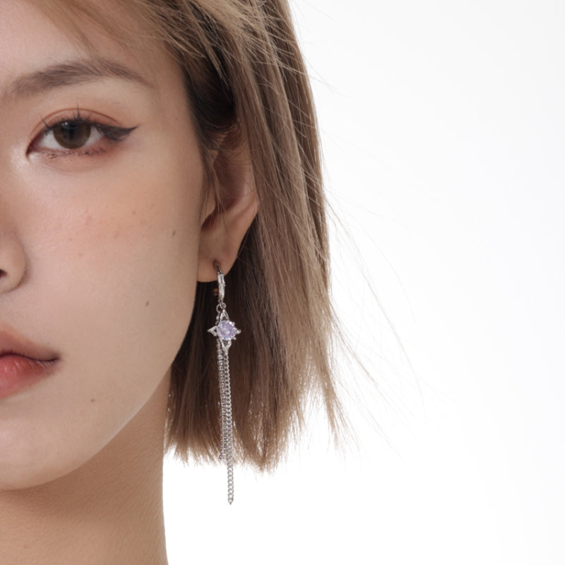 Mysterious Series Romantic Purple Tassel Silver Earrings for Women