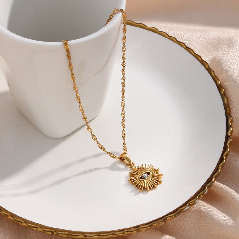 Water Wave Chain Hollow Radiation Diamond Eye Pendant Necklace