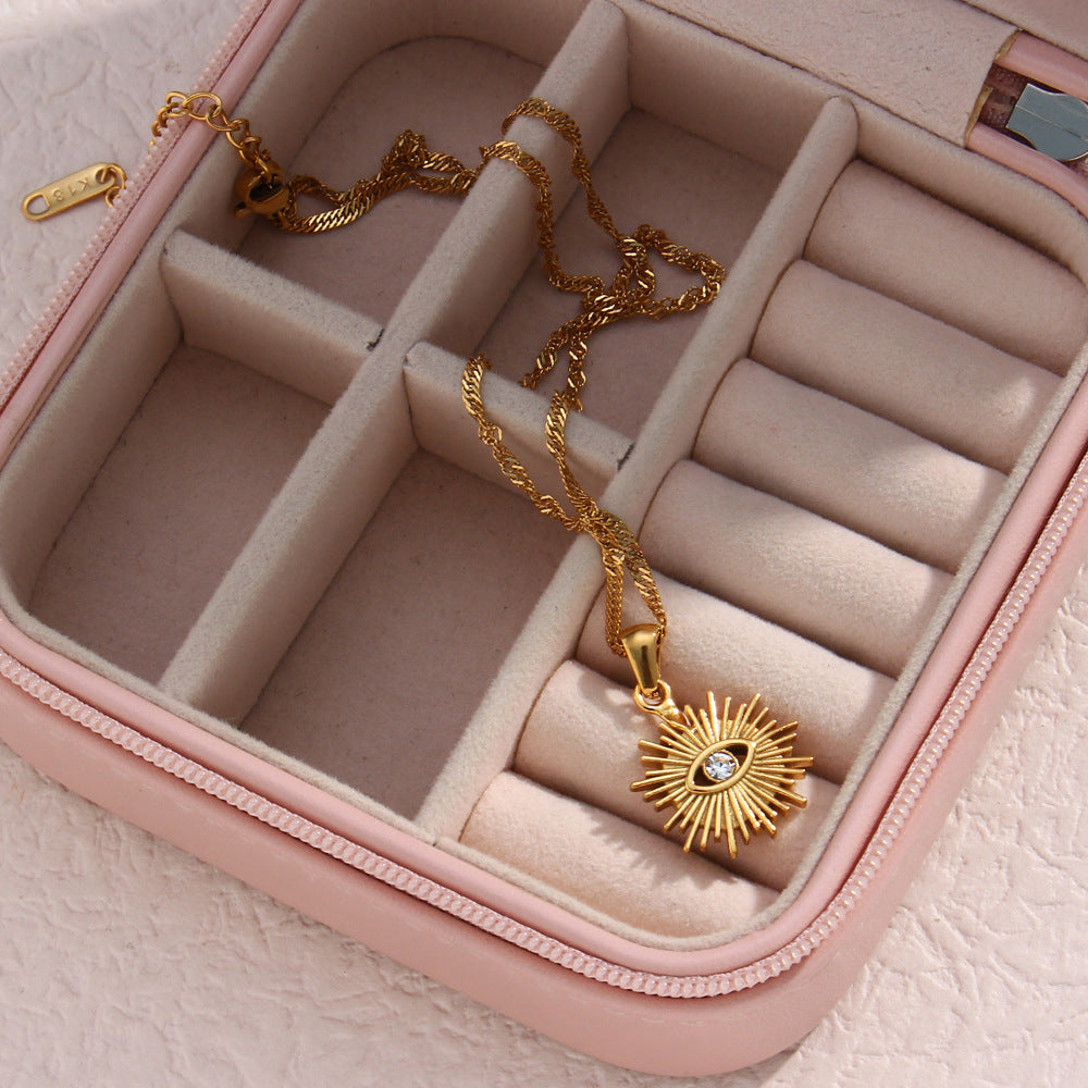 Water Wave Chain Hollow Radiation Diamond Eye Pendant Necklace