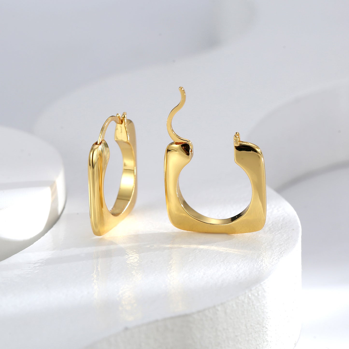 Ins Square Gold Hoops Earrings for Women Cool Style