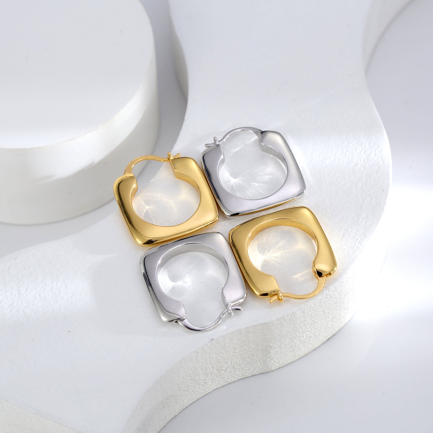 Ins Square Gold Hoops Earrings for Women Cool Style